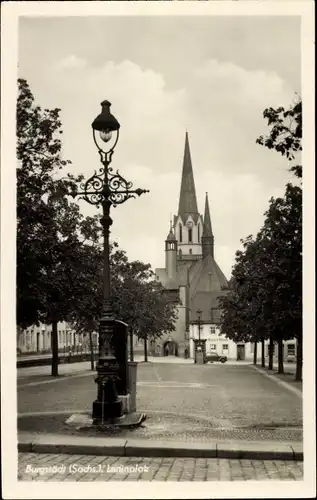 Ak Burgstädt in Sachsen, Leninplatz, Telefonzelle, Kirche