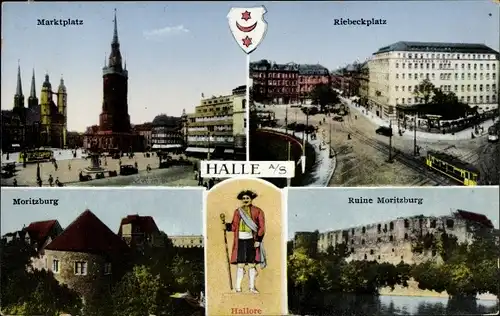 Ak Halle an der Saale, Marktplatz, Riebeckplatz, Moritzburg, Hallore, Wappen