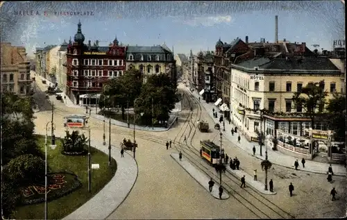 Ak Halle an der Saale, Riebeckplatz, Straßenbahnen