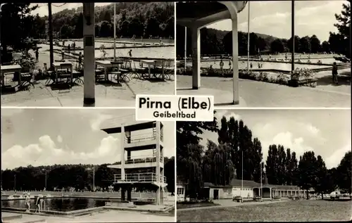 Ak Pirna an der Elbe, Geibeltbad, Sprungturm