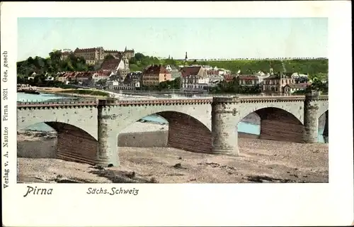 Ak Pirna an der Elbe, Teilansicht, Brücke