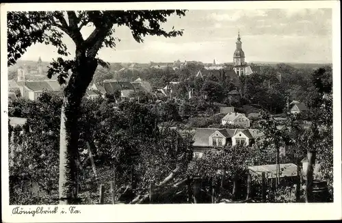 Ak Königsbrück in der Oberlausitz, Teilansicht, Kirchturm