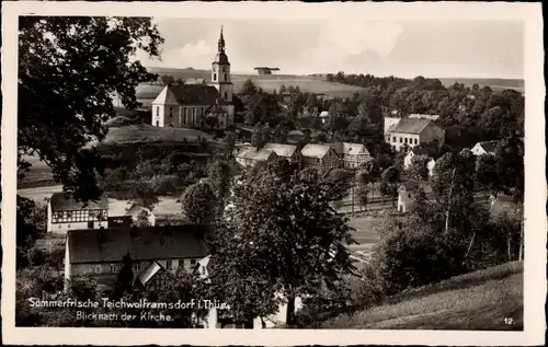 Ak Teichwolframsdorf in Thüringen, Sommerfrische, Blick nach der Kirche