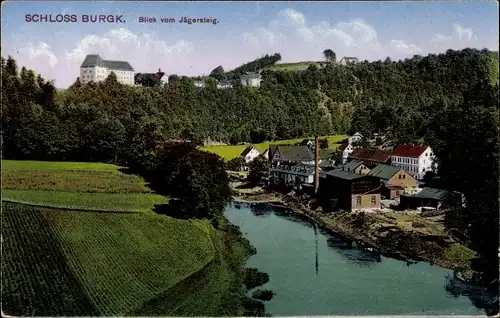 Ak Burgk Schleiz in Thüringen, Schloss Burgk an der Saale, Blick vom Jägersteig