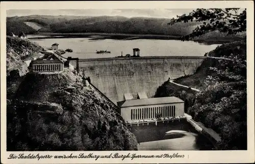 Ak Saalburg in Thüringen, Burgk, Saaletalsperre, Sperrmauer mit Krafthaus