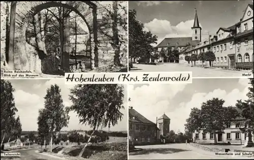 Ak Hohenleuben in Thüringen, Markt, Teilansicht, Wasserturm und Schule