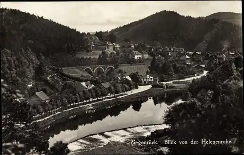 Ak Ziegenrück Thüringen, Blick von der Helenenruhe zum Ort, Wehr