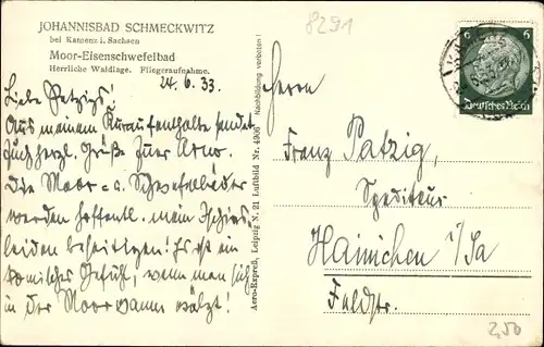Ak Schmeckwitz Oberlausitz, Johannisbad, Fliegeraufnahme