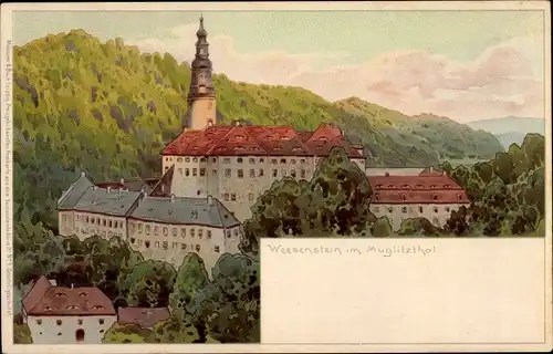 Litho Weesenstein im Müglitztal Sachsen, Schloss Weesenstein