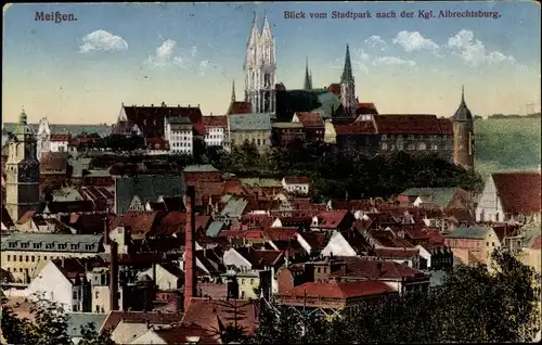 Ak Meißen, Blick vom Stadtpark nach der kgl. Albrechtsburg