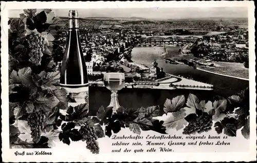 Ak Koblenz am Rhein, Panorama, Deutsches Eck, Wein