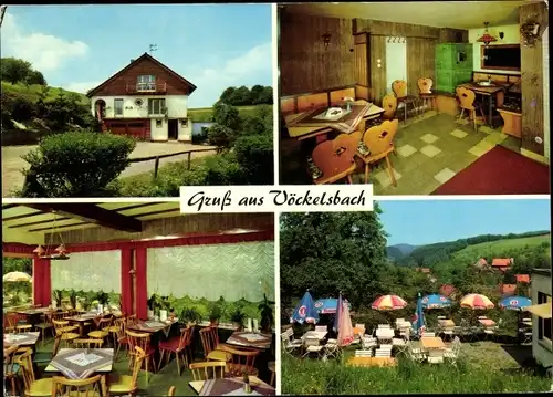 Ak Vöckelsbach Mörlenbach im Odenwald Hessen, Bergcafe Odenwaldblick, Speiseräume, Terrasse