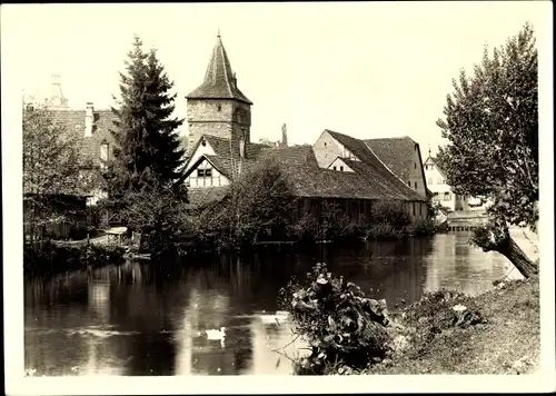 Foto Ak Creglingen an der Tauber, Häuser am Fluss, Turm