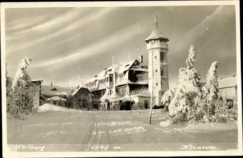 Ak Klínovec Keilberg Erzgebirge Region Karlsbad, Keilberghotel im Winter