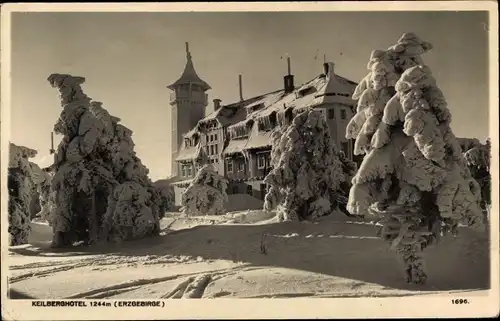 Ak Klínovec Keilberg Erzgebirge Region Karlsbad, Keilberghotel im Winter