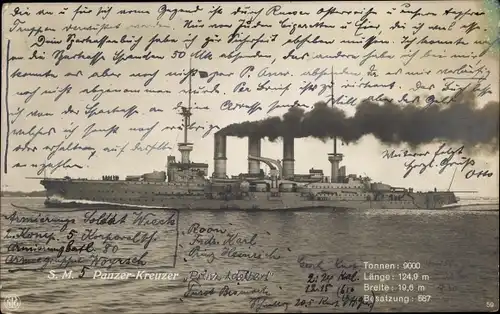 Ak Deutsches Kriegsschiff, SM Panzer-Kreuzer Prinz Adalbert, Kaiserliche Marine