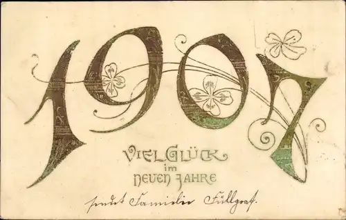 Glückwunsch Neujahr Jahreszahl Ak 1907, Klee