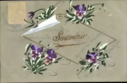 Künstler Ak Souvenir, Stiefmütterchen, Grußkarte