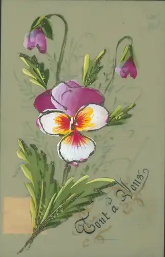 Künstler Glitzer Ak Tout a Vous, Stiefmütterchen, Grußkarte