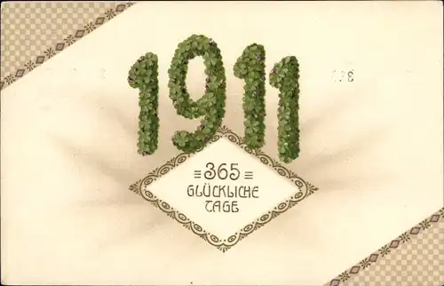 Präge Ak Glückwunsch Neujahr 1911, Glücksklee