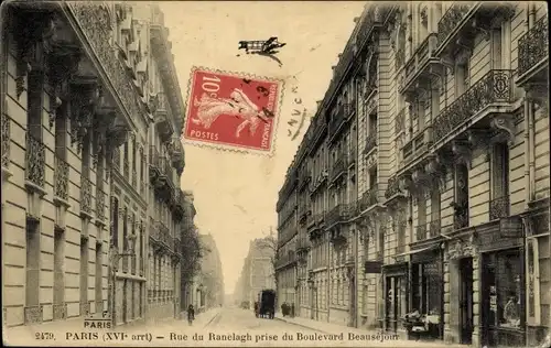 Ak Paris XVI Passy, Rue du Ranelagh, prise du Boulevard Beauséjour