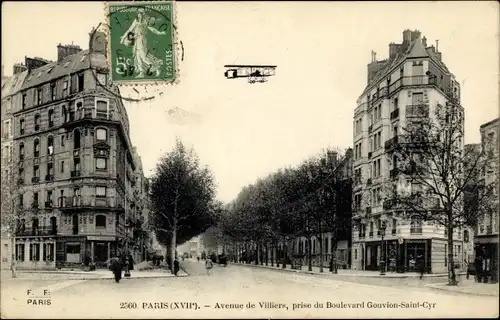 Ak Paris XVII., Avenue de Villiers, prise du Boulevard Gouvion Saint Cyr, Biplan