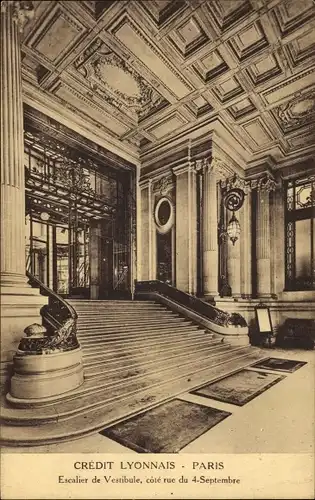 Ak Paris IX Opéra, Credit Lyonnais, Escalier de Vestibule, côté rue du 4 septembre