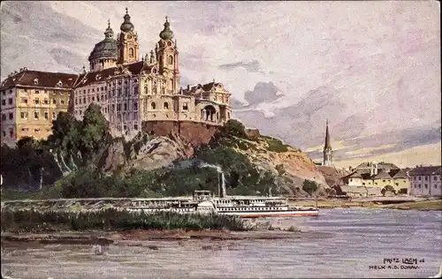 Künstler Ak Lach, Fritz, Melk an der Donau Niederösterreich, Blick auf Schloss, BKWI 650-1