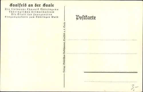 Ak Saalfeld an der Saale Thüringen, Steinerne Chronik Thüringens