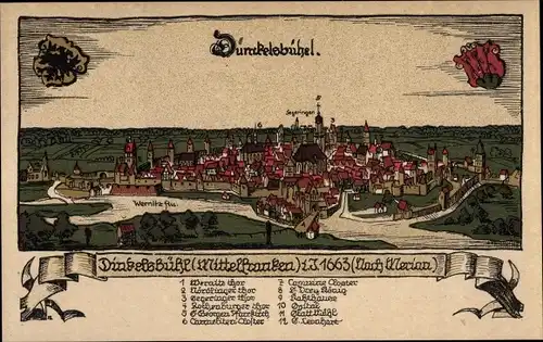 Steindruck Ak Dinkelsbühl in Mittelfranken, Panorama 1663