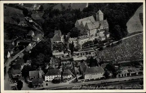 Ak Mainberg (bei Schweinfurt) Schonungen in Unterfranken, Schloss Mainberg, Fliegeraufnahme