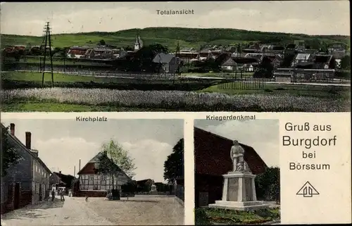 Ak Burgdorf Landkreis Wolfenbüttel, Gesamtansicht, Kirchplatz, Kriegerdenkmal