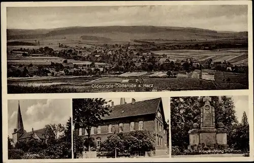 Ak Oldenrode Düderode Kalefeld am Harz, Panorama, Kirche, Schule, Kriegerdenkmal