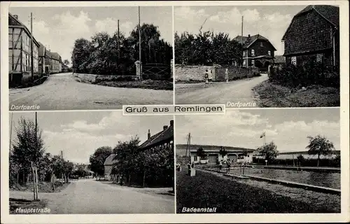 Ak Remlingen in Niedersachsen, Dorfpartie, Hauptstraße, Badeanstalt