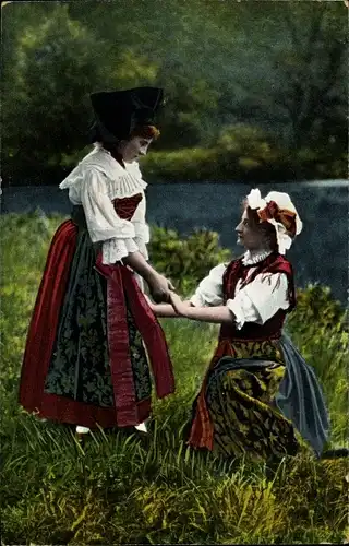 Ak Zwei Frauen in Elsässer und Lothringer Tracht