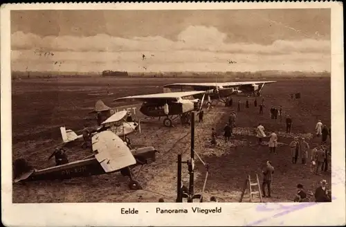 Ak Eelde Tynaarlo Drenthe Niederlande, Panorama Vliegveld, Flugzeuge auf dem Rollfeld