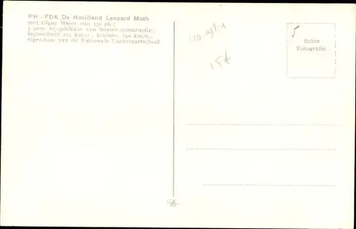 Ak Flugzeug PH-FDK De Havilland Leopard Moth