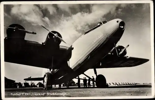 Ak Fokker XXII Lappland, verkeersvliegtuig, niederländisches Verkehrsflugzeug