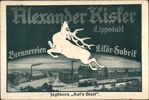 Ak Lippstadt in Westfalen, Brennereien und Likör Fabrik Alexander Kisker, Jagdkorn Auf's Blatt
