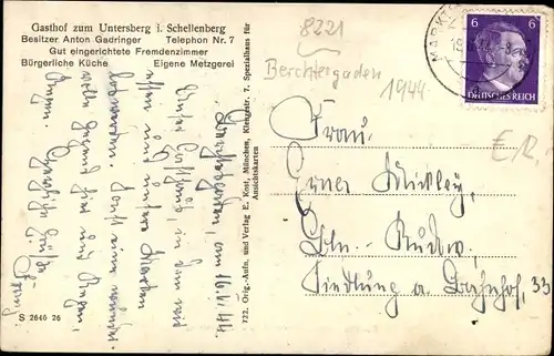 Ak Marktschellenberg Markt Schellenberg in Oberbayern, Gasthof zum Untersberg