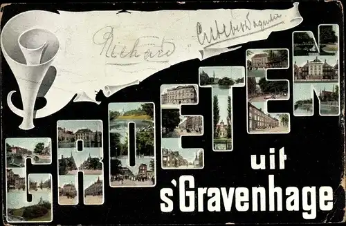 Ak 's Gravenhage Den Haag Südholland, Schriftzug mit Fotos von Gebäuden