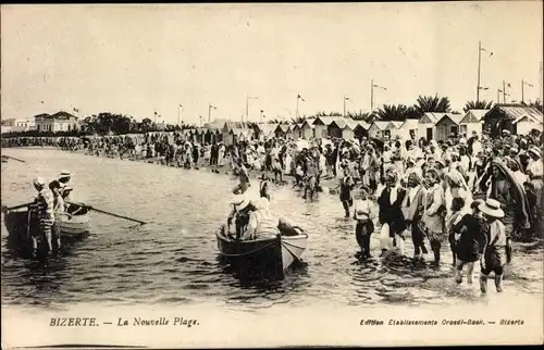 Ak Bizerte Tunesien, Strandpartie mit Anwohnern, La Nouvelle Plage