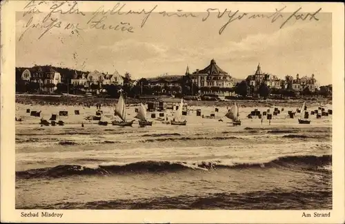 Ak Międzyzdroje Misdroy Pommern, Strand, Segelboote