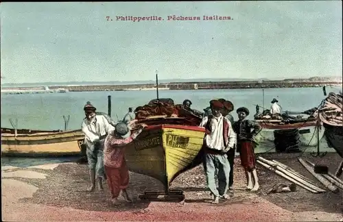 Ak Philippeville Algerien, Pecheurs Italiens, Italienische Fischer, Boote