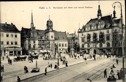 Ak Halle an der Saale, Marktplatz mit altem und neuem Rathaus