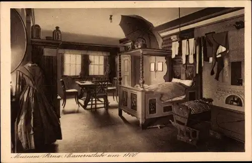 Ak Pirna in Sachsen, Museum, Bauernstube um 1800