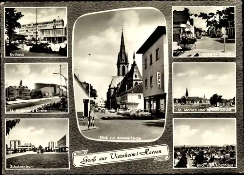 Ak Viernheim im Kreis Bergstraße Hessen, Rathaus, Schulzentrum, St. Marien und Apostelkirche