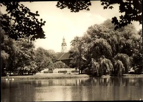 Ak Taucha in Nordsachsen, Gondelteich, Kirche