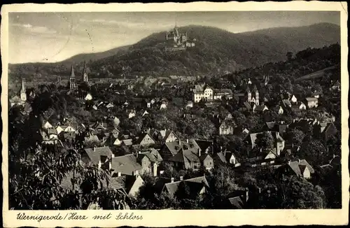 Ak Wernigerode am Harz, Ortsansicht mit Schloss