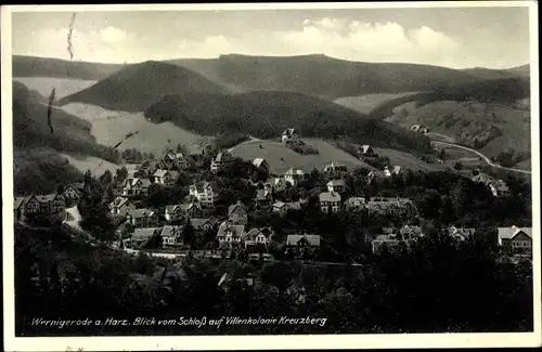 Ak Wernigerode am Harz, Blick vom Schloss auf Villenkolonie-Kreuzberg